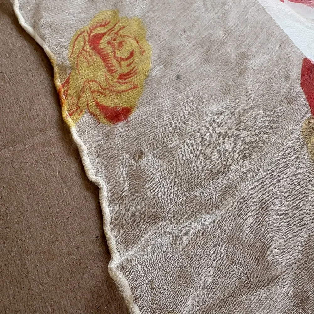 1950s Silk Scarf Cream Floral Rose Sheer